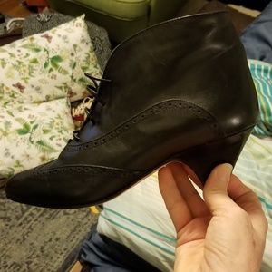 Italian Black leather lace up booties